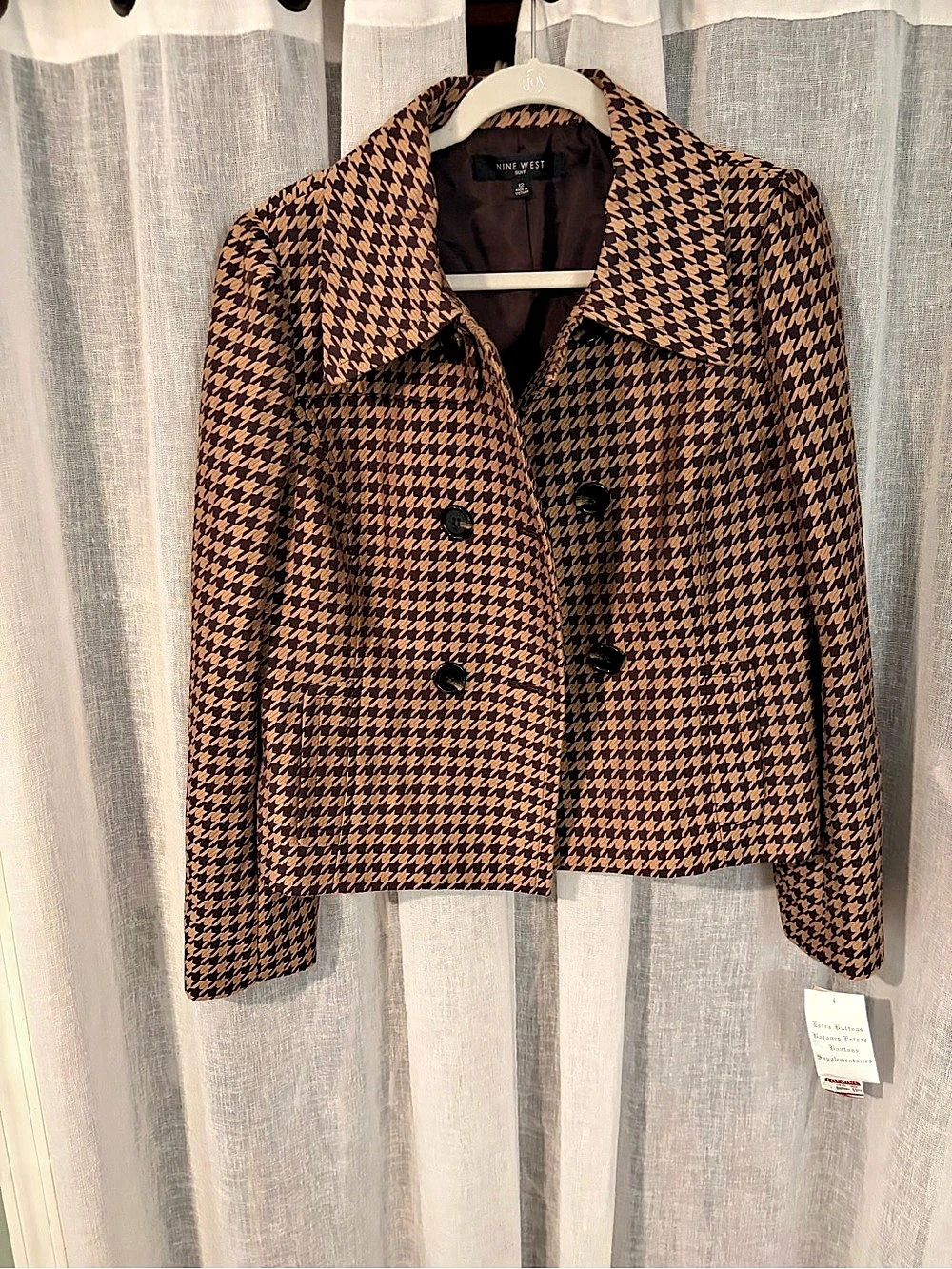 Nine West Suit Blazer Women’s 12 NWT Brown Houndstooth Double Breasted Y2K NWT